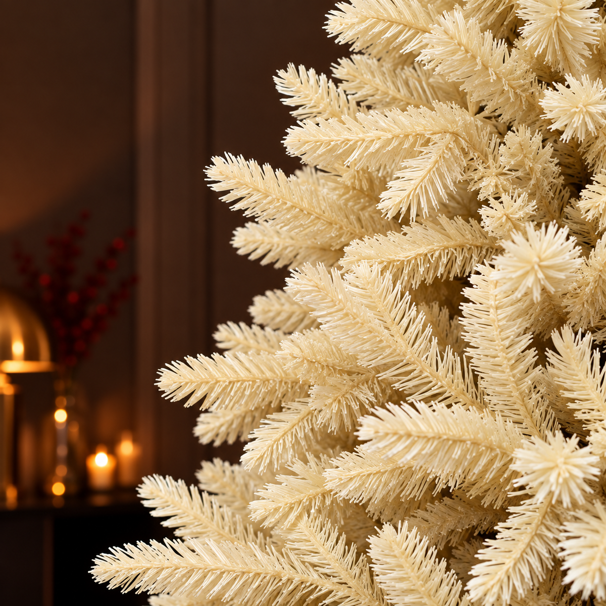 Abete Alpino Elite PE Vanilla Cream avorio, dettaglio dei rami – decorazioni natalizie di design Merry Worlds, foto 3