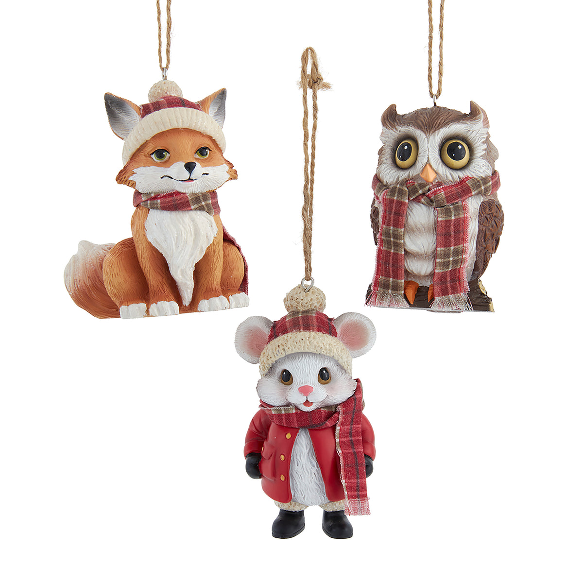 Addobbo natalizio animali del bosco in resina con sciarpa, 9 cm – ornamenti natalizi Merry Worlds