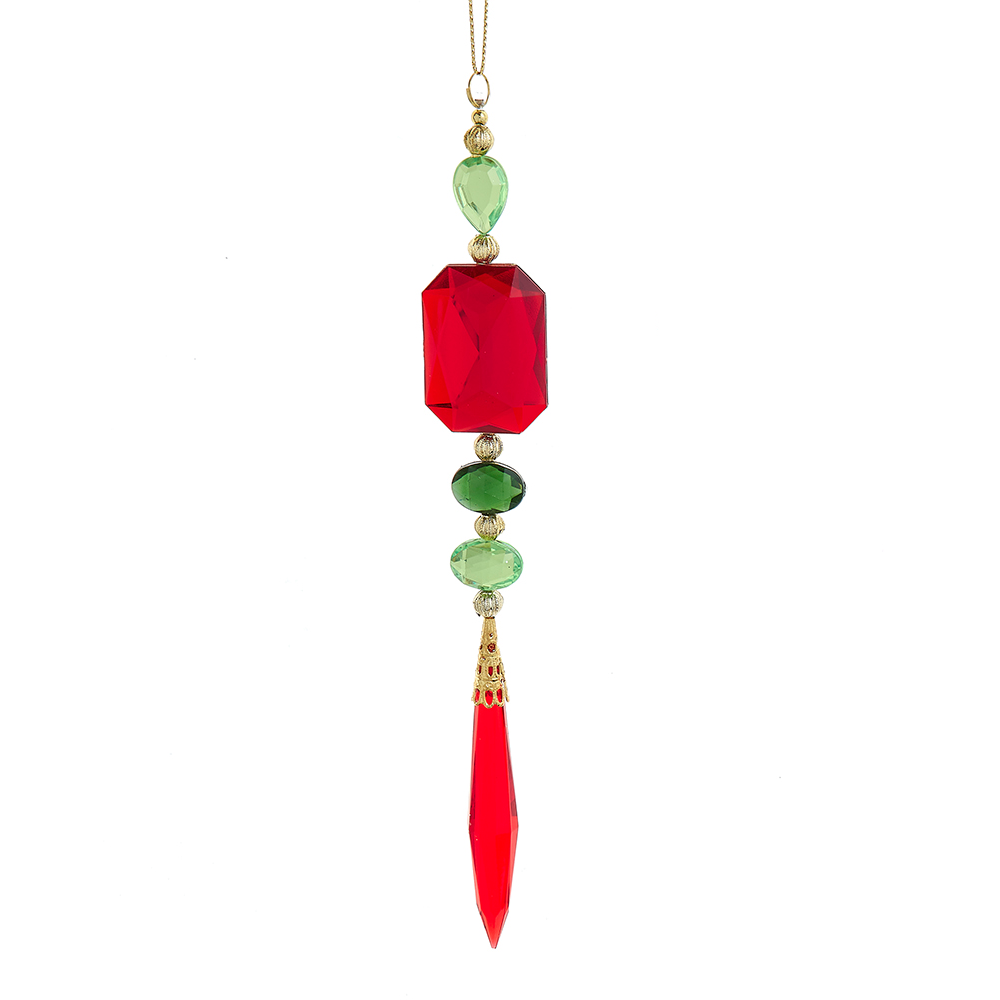 Addobbo gioiello pendente rosso, verde e verde mela, 21 cm, gemma rettangolare – ornamenti natalizi Merry Worlds, foto 2