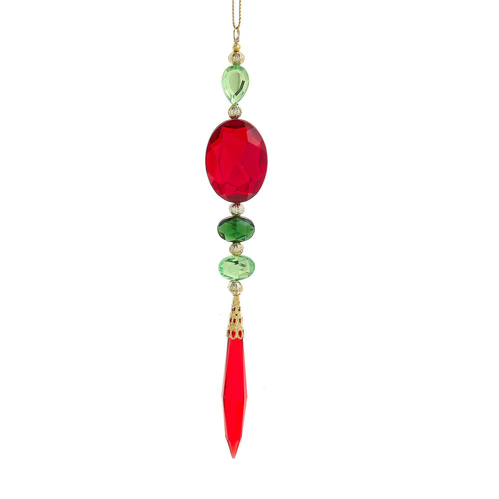 Addobbo natalizio gioiello pendente rosso, verde e verde mela, 21 cm, gemma ovale – ornamenti natalizi Merry Worlds, foto 3