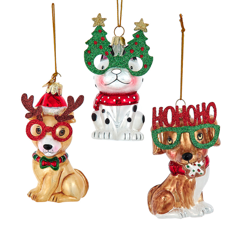 Addobbo Natalizio in Vetro Cane, 10-11 cm, 3 modelli assortiti – decorazioni natalizie di lusso Merry Worlds