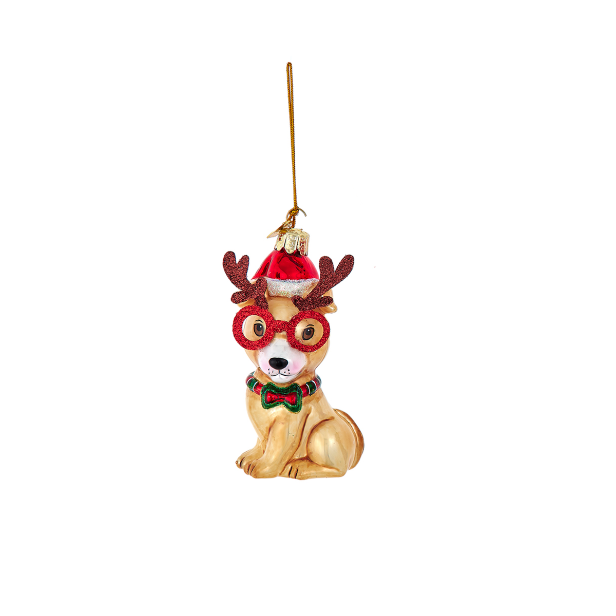 Addobbo Natalizio in Vetro Cane, 10-11 cm, Cane con Occhiali Rossi – decorazioni per albero di Natale Merry Worlds, foto 2