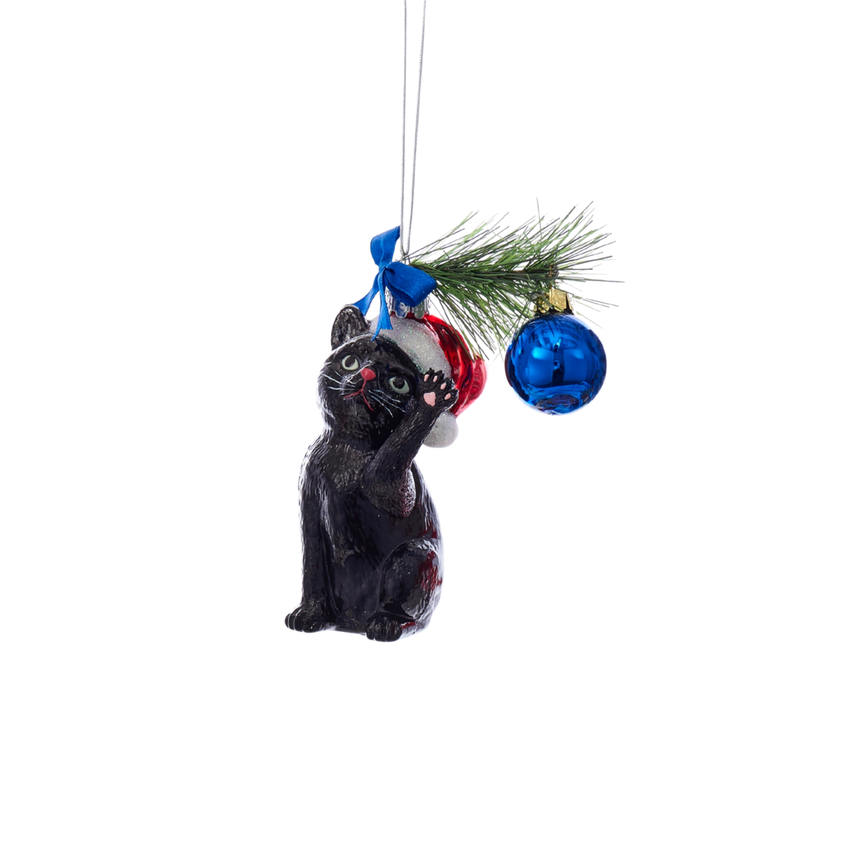 Addobbo Natalizio in Vetro Gatto, Collezione Noble Gems, 13 cm, Gatto Nero – ornamenti natalizi Merry Worlds, foto 2