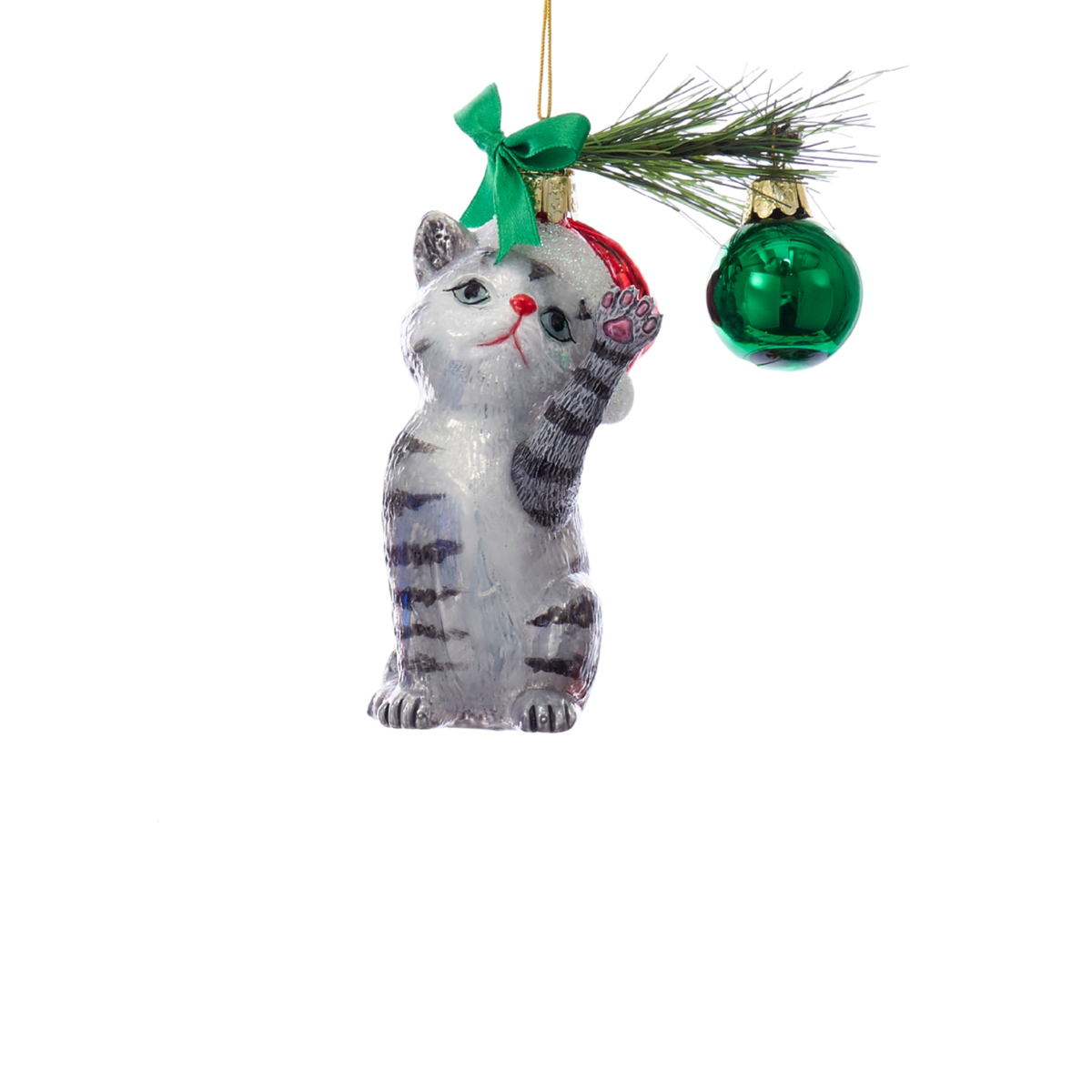 Addobbo Natalizio in Vetro Gatto, 13 cm, Gatto Tigrato Grigio – addobbi natalizi eleganti Merry Worlds, foto 4