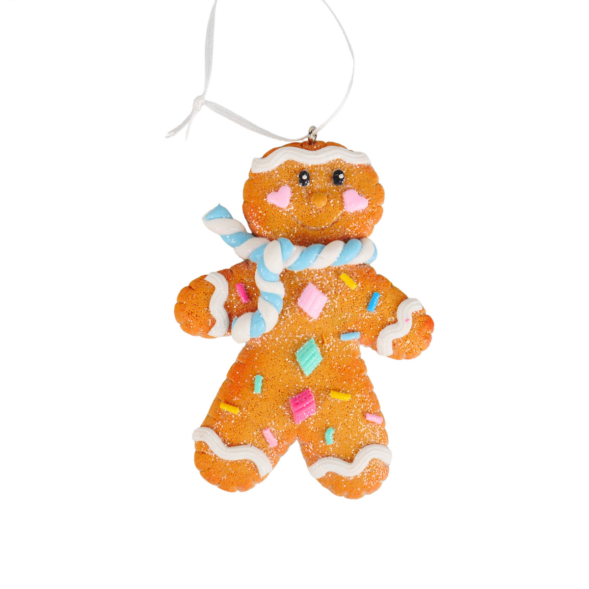 Addobbo omino di pan di zenzero in pasta, 11 cm, omino con sciarpa azzurra – ornamenti natalizi Merry Worlds, foto 3
