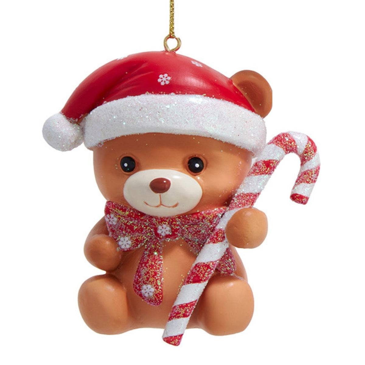 Addobbo Orsetto Renna e Babbo Natale, 10 cm, Orsetto Babbo Natale con Bastoncino – ornamenti natalizi Merry Worlds, foto 2