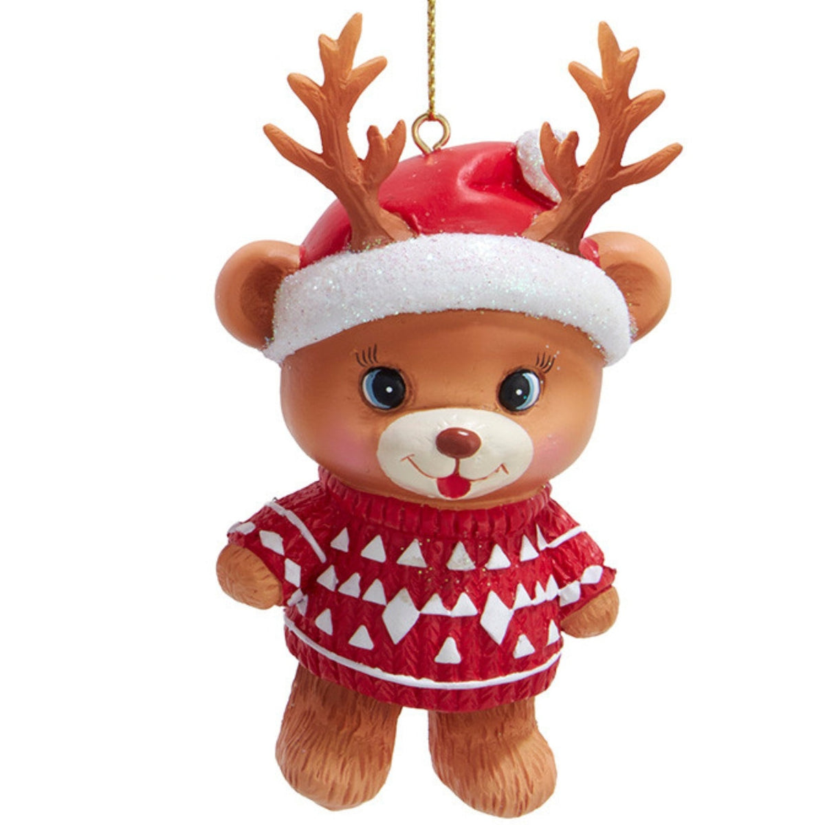 Addobbo Orsetto Renna e Babbo Natale, 10 cm, Orsetto Renna con Maglione Rosso – ornamenti natalizi Merry Worlds, foto 4