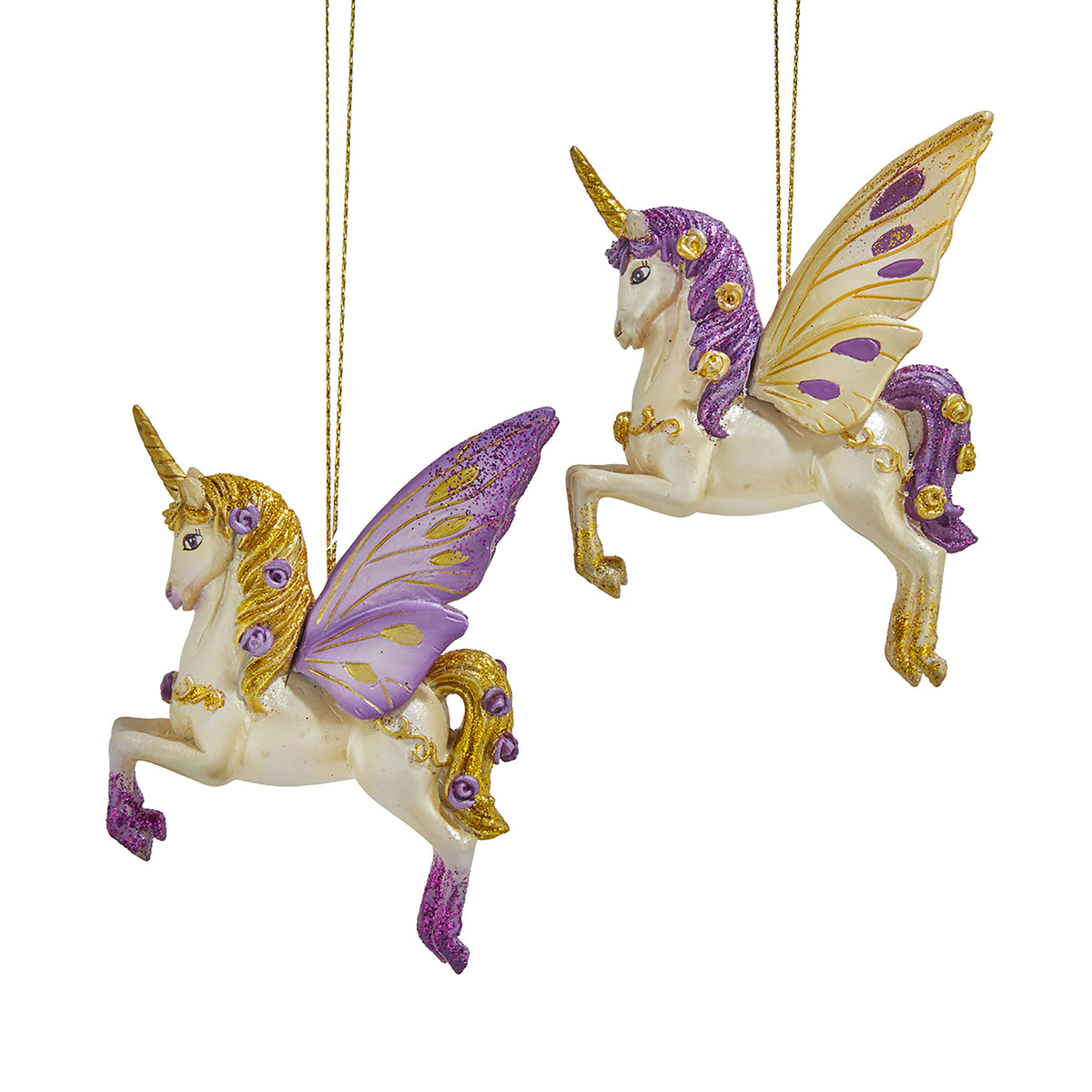 Addobbo natalizio unicorno viola e oro in resina, 11 cm – ornamenti natalizi Merry Worlds