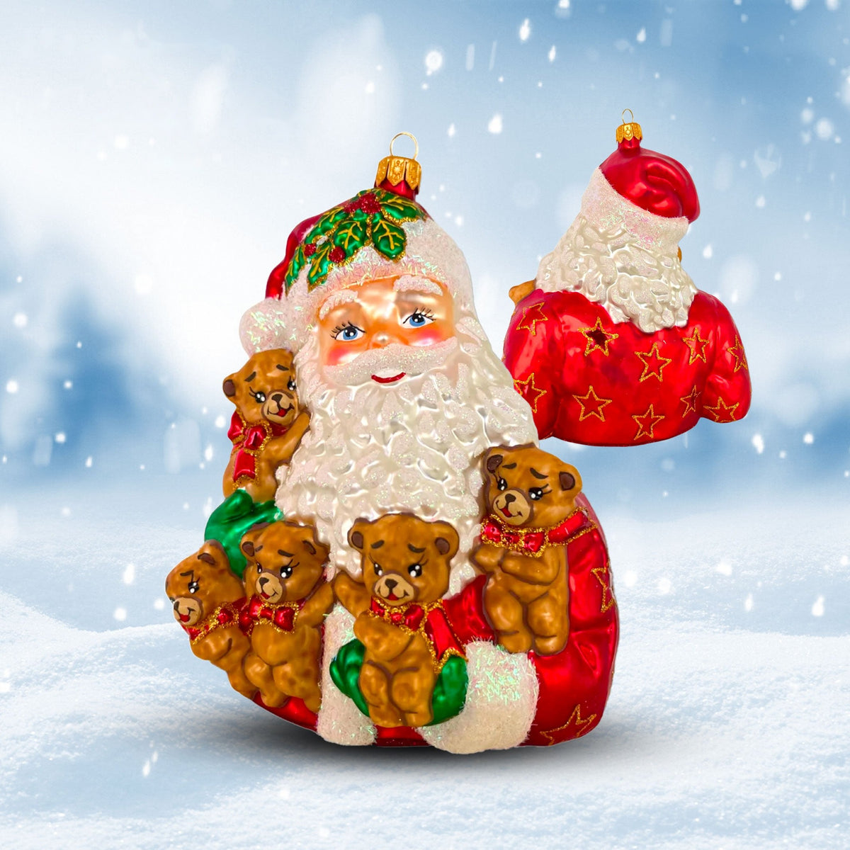 Babbo Natale con gli orsacchiotti, decorazione natalizia in vetro 14 cm – ornamenti natalizi Merry Worlds