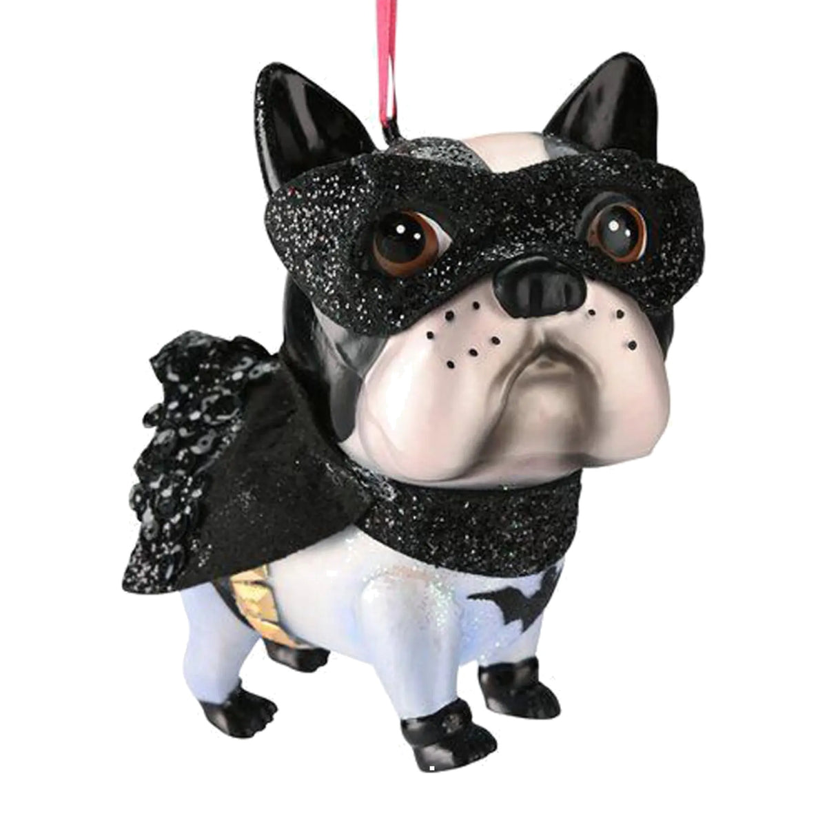 Bulldog francese supereroe, decorazione natalizia in vetro 12 cm – ornamenti natalizi Merry Worlds