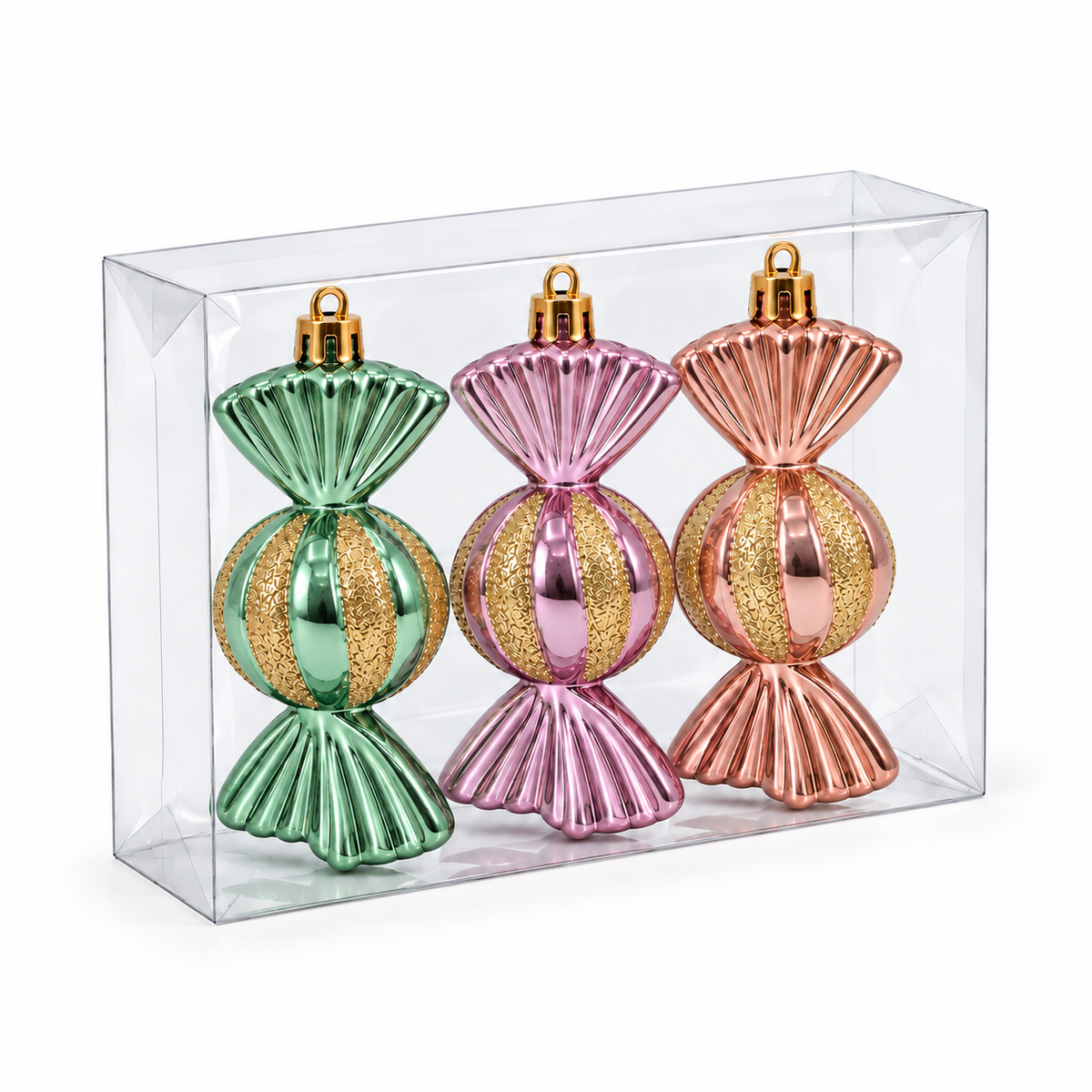 Caramelle per l'Albero di Natale, 11 cm (3 pezzi), colore Rosa Oro Verde – addobbi natalizi eleganti Merry Worlds, foto 3