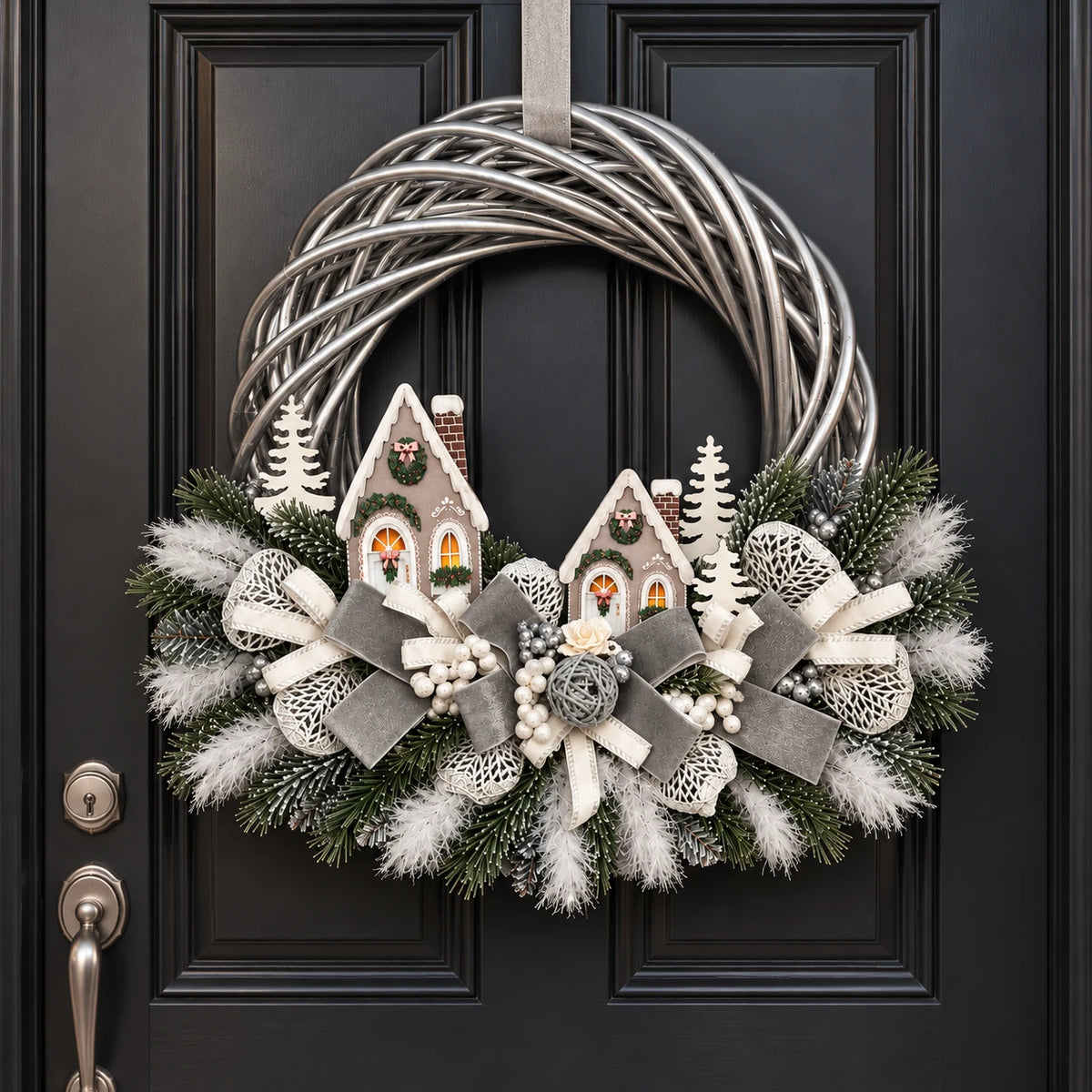Corona di Natale artigianale in vimini, 40 cm, appesa alla porta – decorazioni natalizie di design Merry Worlds, foto 2