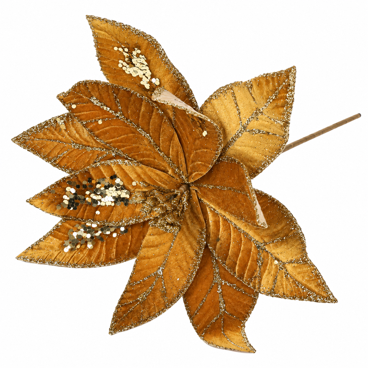 Fiore decorativo natalizio metallizzato, 28 cm – addobbi natalizi eleganti Merry Worlds, foto 2