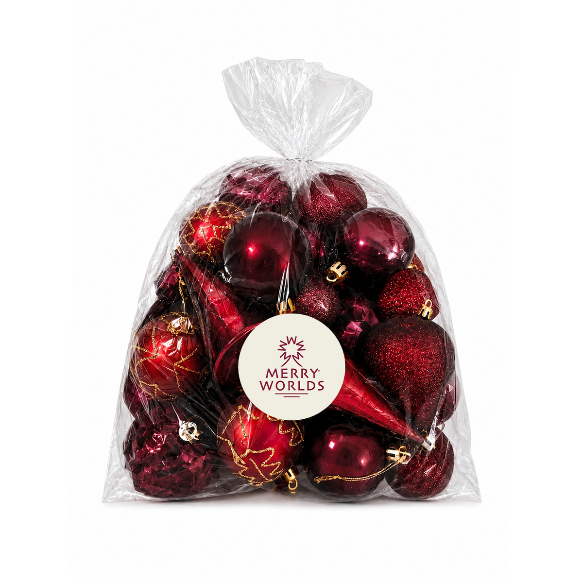 Set 20 palline di Natale in plastica con ciondoli, Ø 4/6/8 cm, colore bordeaux – ornamenti natalizi Merry Worlds, foto 11
