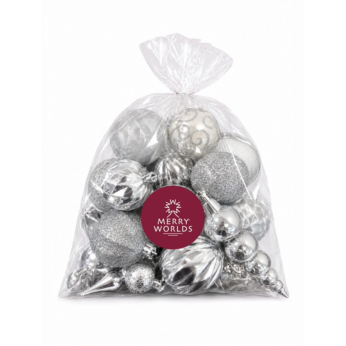 Set 20 palline di Natale in plastica con ciondoli, Ø 4/6/8 cm, colore argento – ornamenti natalizi Merry Worlds, foto 3