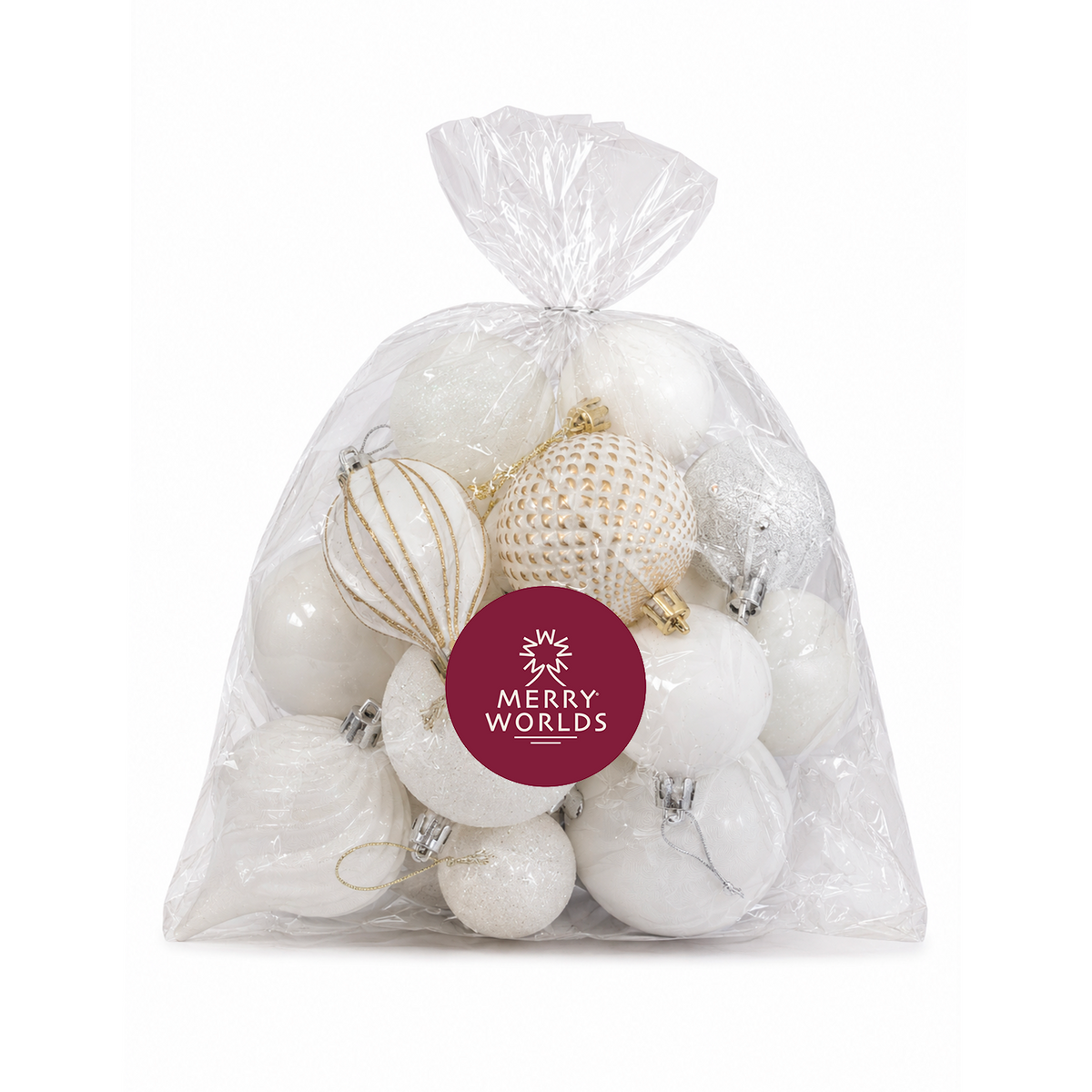 Set 20 palline di Natale in plastica con ciondoli, Ø 4/6/8 cm, colore bianco – addobbi natalizi eleganti Merry Worlds, foto 4