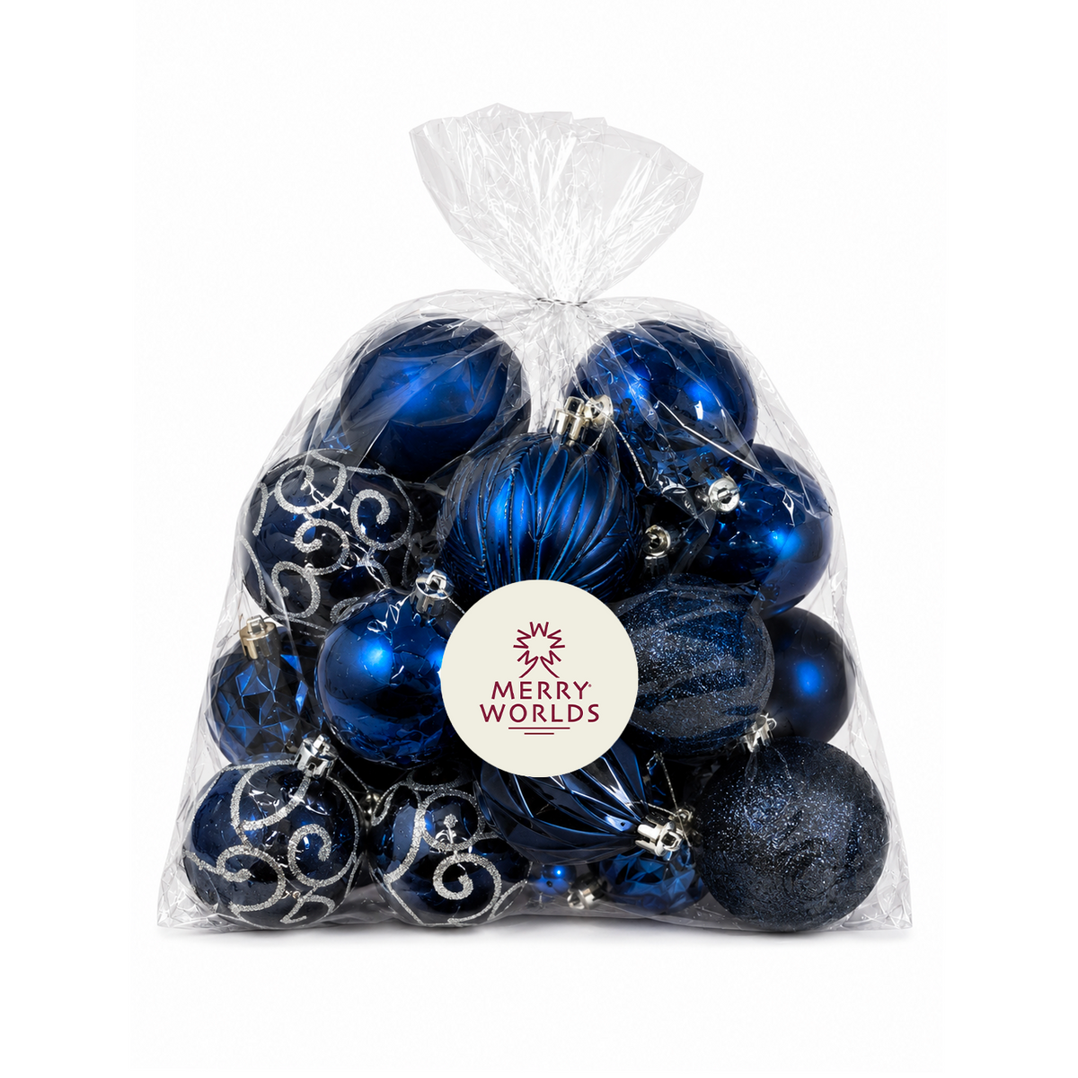Set 20 palline di Natale in plastica con ciondoli, Ø 4/6/8 cm, colore blu – ornamenti natalizi Merry Worlds, foto 5