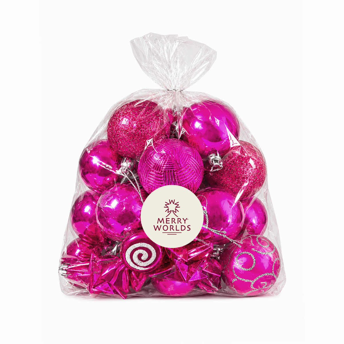 Set 20 palline di Natale in plastica con ciondoli, Ø 4/6/8 cm, colore fucsia – ornamenti natalizi Merry Worlds, foto 7