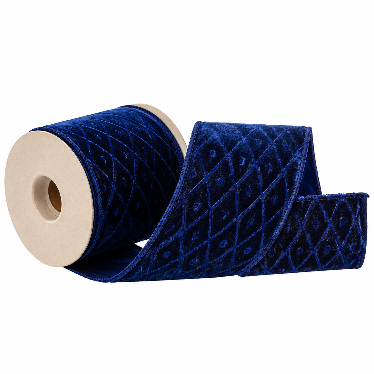Nastro natalizio in velluto blu trapuntato, 10 cm x 4,6 m – nastri natalizi Merry Worlds