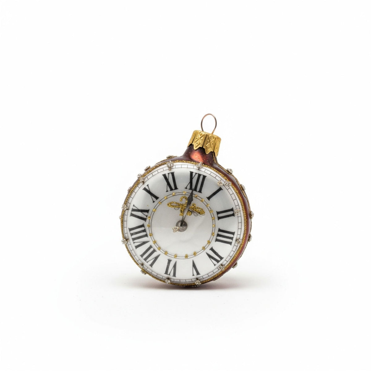 L'orologio del Bianconiglio, decorazione natalizia in vetro 7 cm – ornamenti natalizi Merry Worlds
