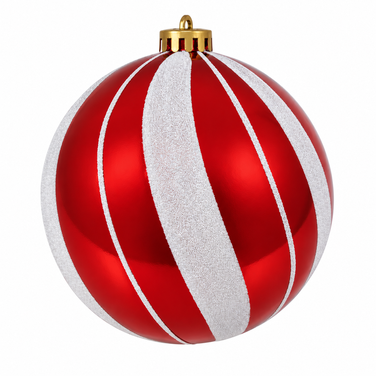 Pallina di Natale infrangibile strisce bianche e rosse, 15 cm – palline di Natale infrangibili Merry Worlds