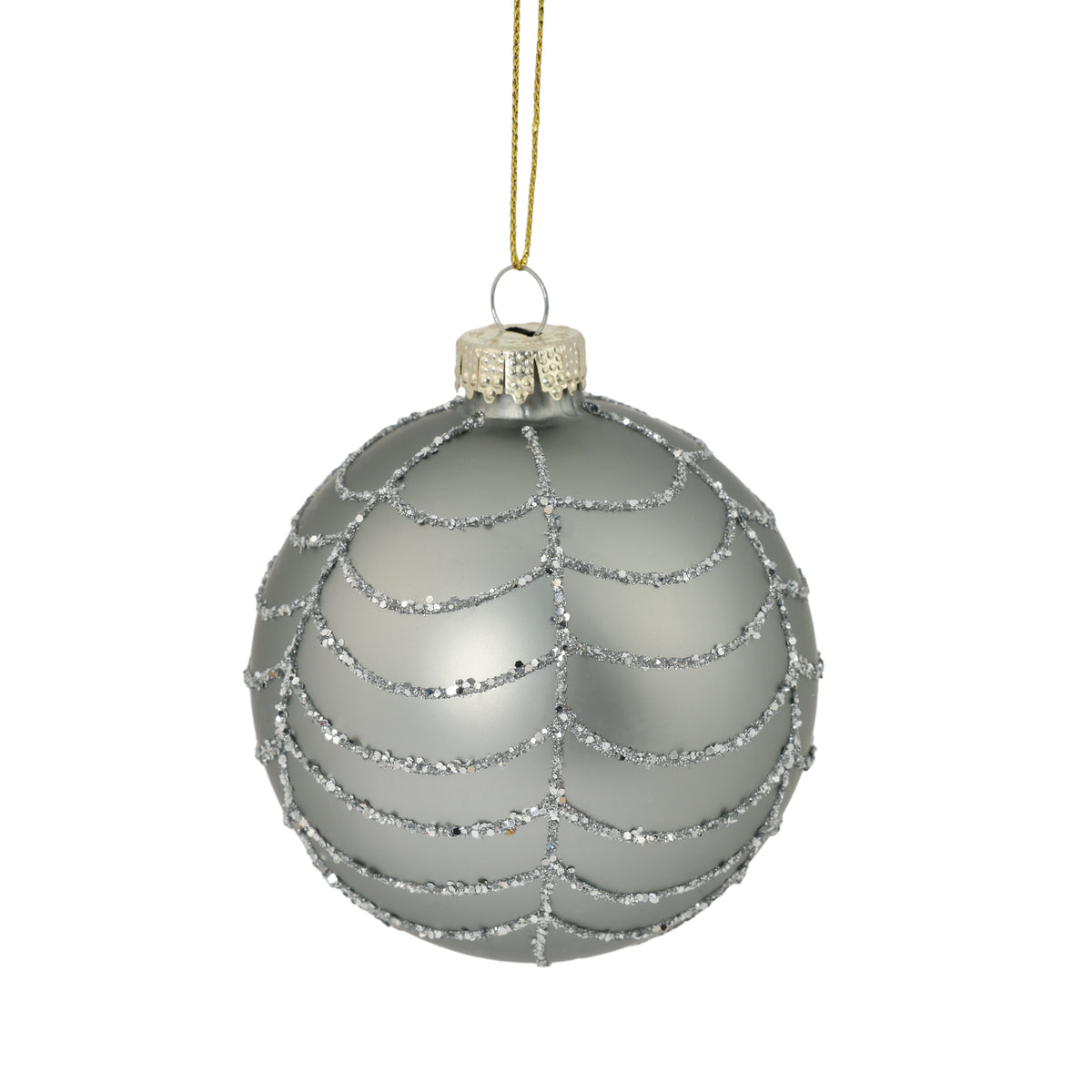 Pallina di Natale in vetro argento opaco decoro a festone, 8 cm – palline di Natale in vetro Merry Worlds