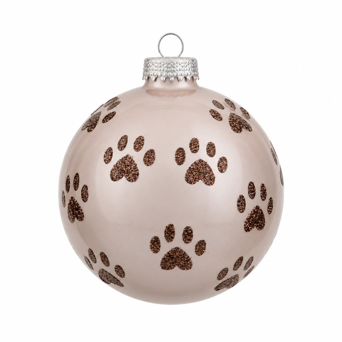 Pallina di Natale in vetro bianco lucido con decoro impronte cucciolo, 8 cm – ornamenti natalizi Merry Worlds, foto 2