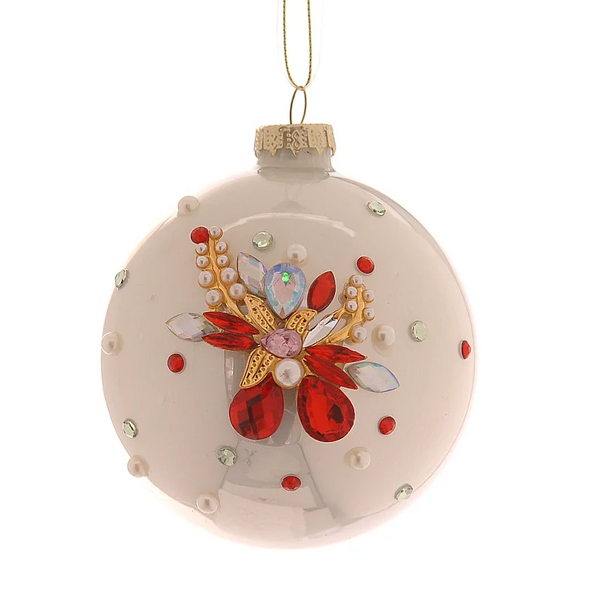 Pallina di Natale in vetro bianco smaltato con fiori e strass – palline di Natale eleganti Merry Worlds