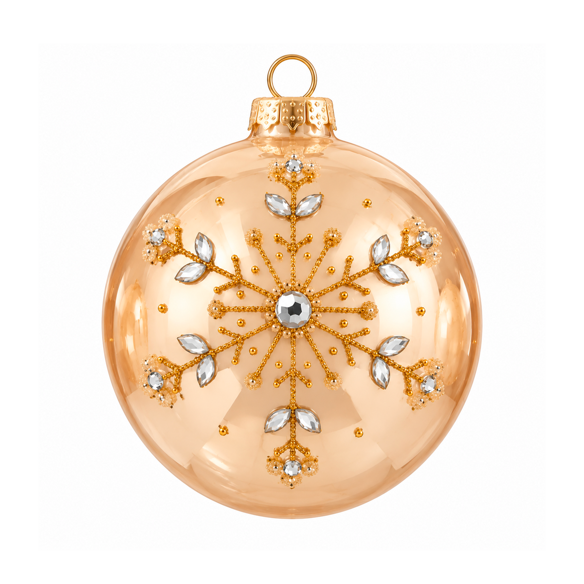 Pallina di Natale in vetro champagne con fiocco di neve e strass – palline di Natale in vetro Merry Worlds