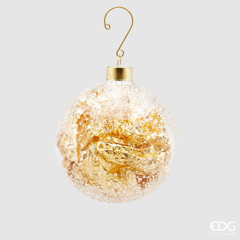 Pallina di Natale in vetro trasparente con foglia oro all'interno, 10 cm