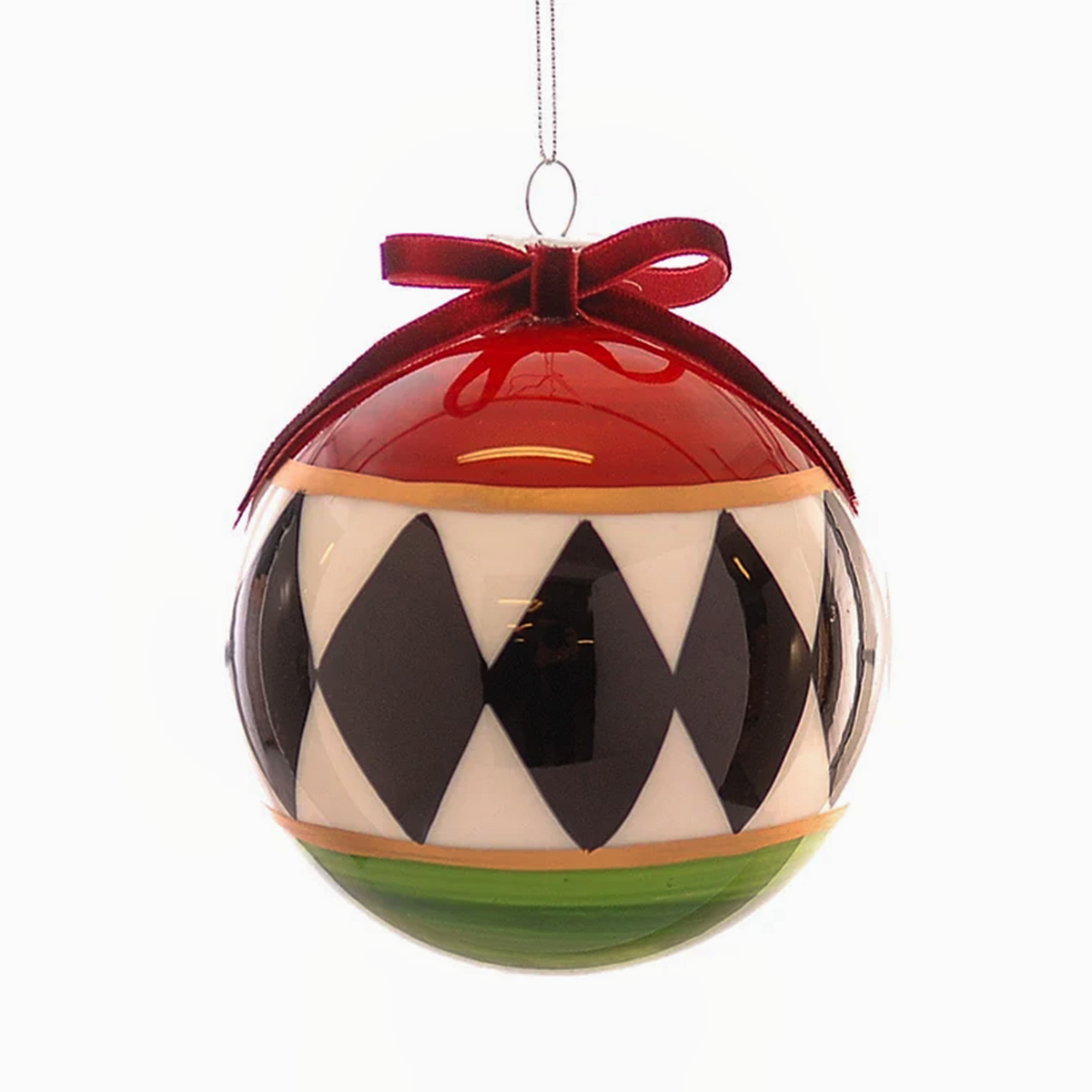 Pallina di Natale in vetro a rombi con fiocco rosso – palline di Natale eleganti Merry Worlds