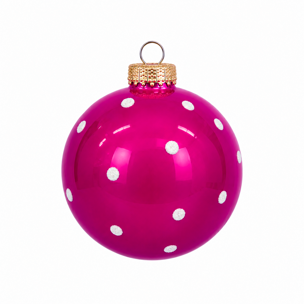 Pallina di Natale in vetro rosa lucido con decoro a pois, 8 cm – decorazioni per albero di Natale Merry Worlds, foto 2