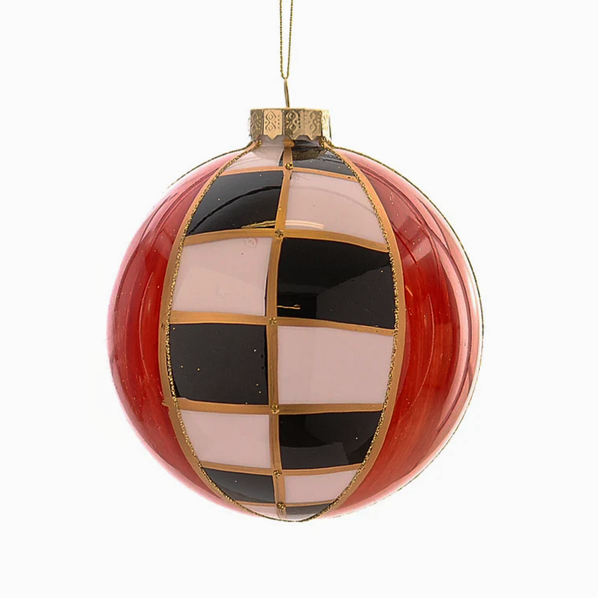 Pallina di Natale in vetro rossa a scacchi bianco e nero – palline di Natale in vetro Merry Worlds
