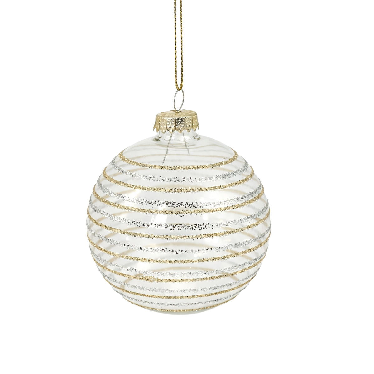 Pallina di Natale in vetro trasparente decoro geometrico oro e argento, 8 cm – palline di Natale in vetro Merry Worlds