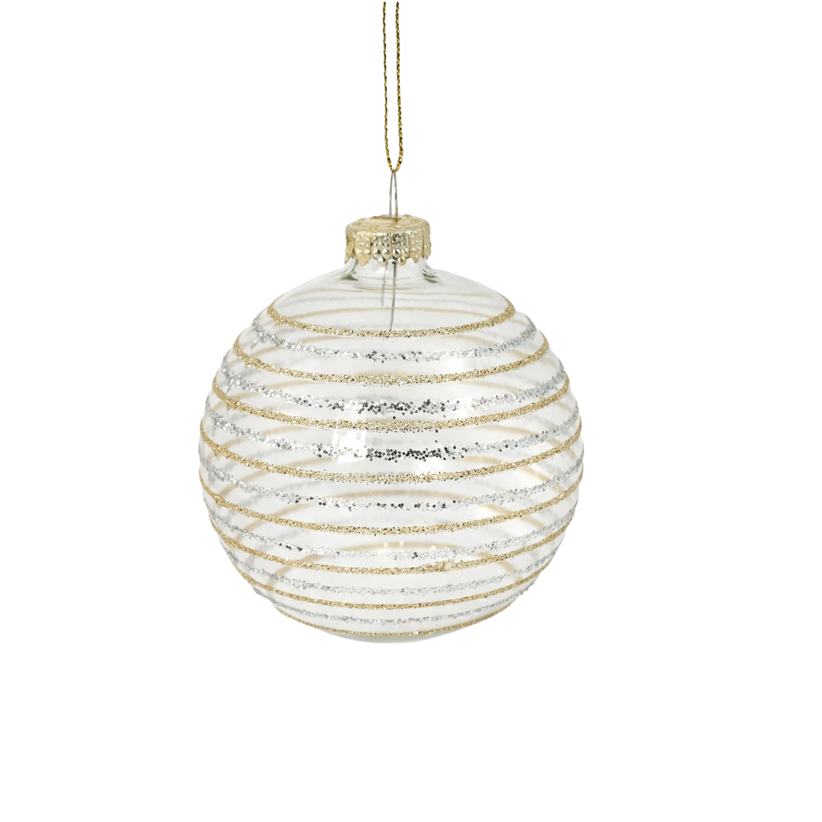 Pallina di Natale in vetro trasparente decoro geometrico oro e argento, 8 cm, dettaglio – decorazioni per albero di Natale Merry Worlds, foto 2