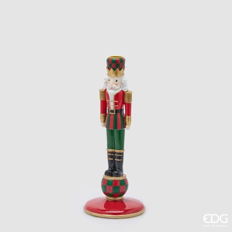 Portacandela natalizio soldatino schiaccianoci verde e rosso, 31 cm