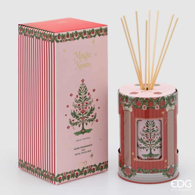 Profumatore scrigno con carillon 300 ml fragranza Oud con confezione rosa