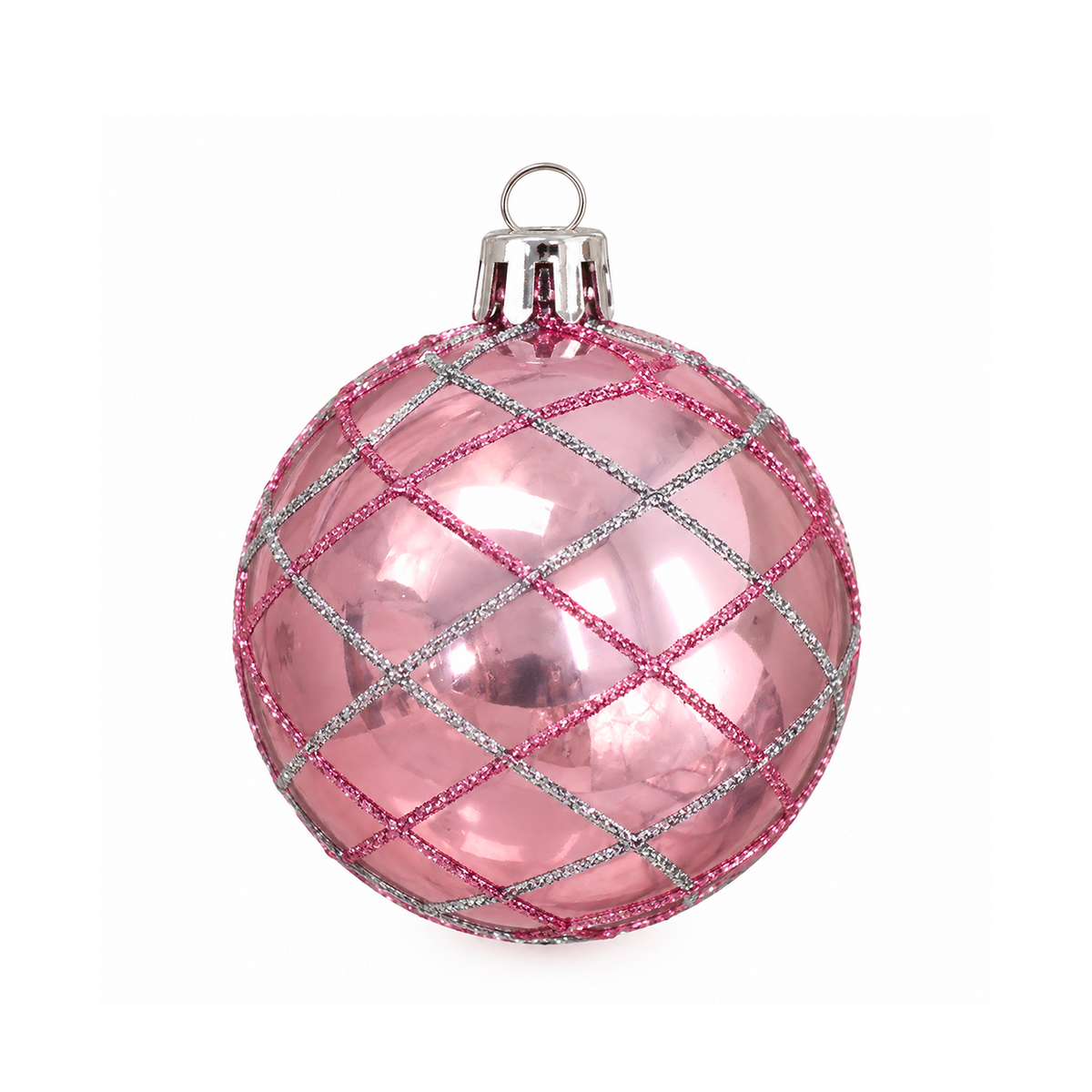 Set 12 Palline di Natale Infrangibile Rosa Cipria con Reticolo Glitter 8cm/10cm – decorazioni per albero di Natale Merry Worlds, foto 2