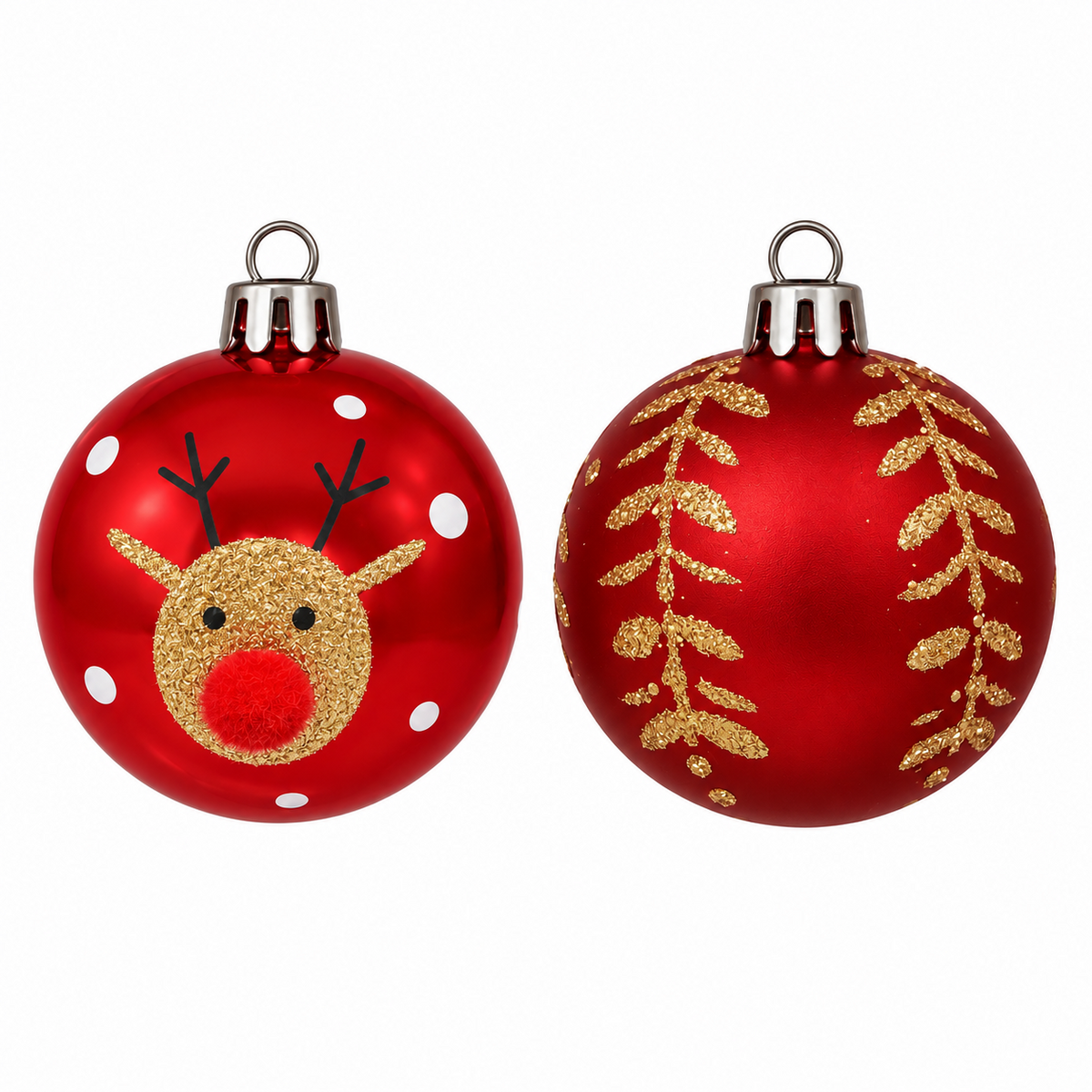 Set 12 palline di Natale infrangibili rosse con disegno glitter oro, 8 cm – addobbi natalizi eleganti Merry Worlds, foto 4