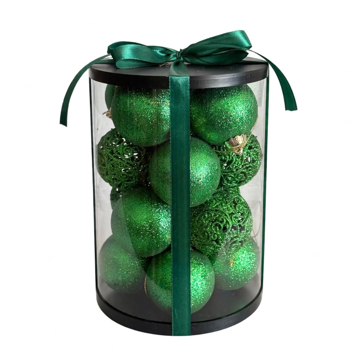 Set 16 palline glitter infrangibili traforate, 6 cm, colore verde – palline di Natale eleganti Merry Worlds, foto 3