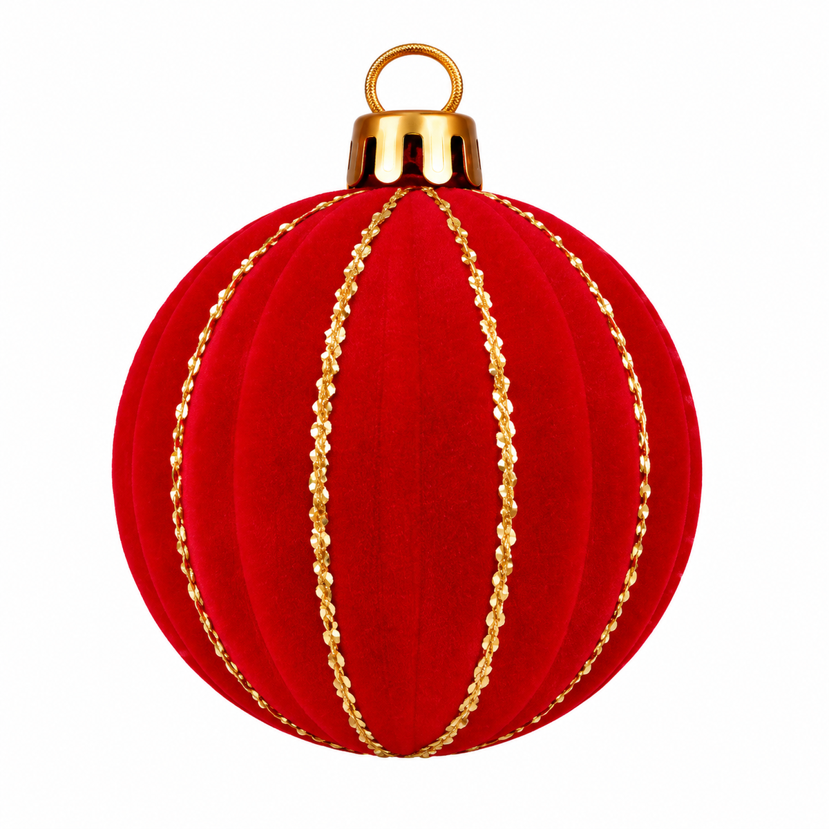 Set 12 palline di Natale infrangibili rosse vellutate con righe glitter oro, 8 cm – ornamenti natalizi Merry Worlds, foto 3