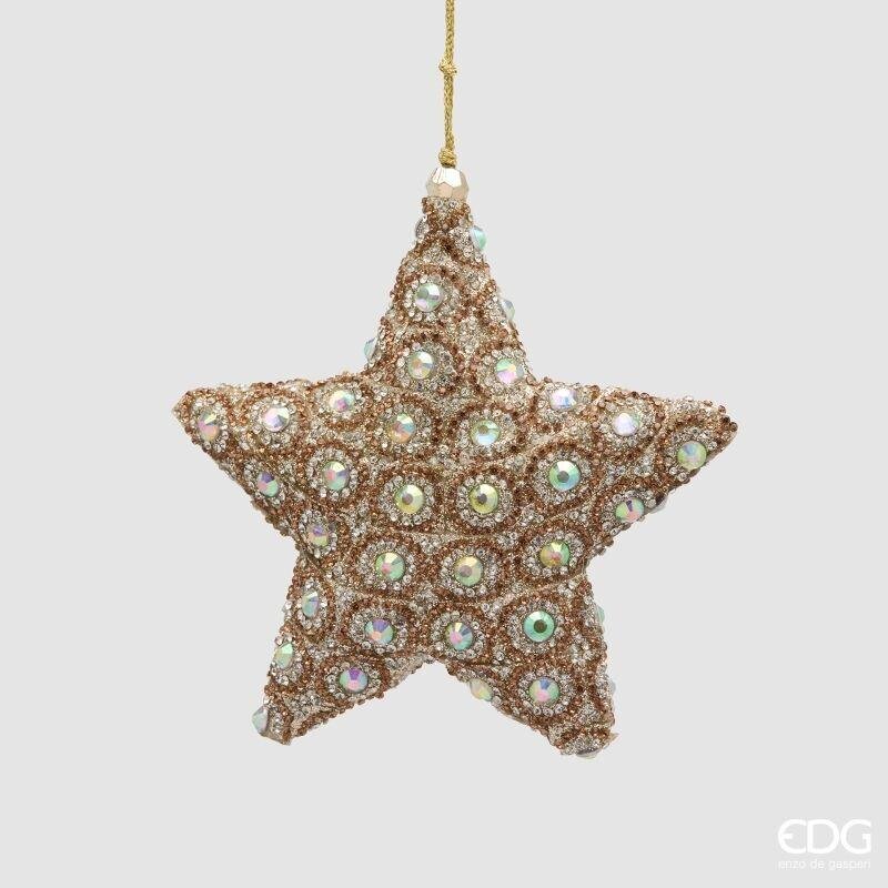 Stella natalizia in vetro Top Jewel con strass iridescenti su base champagne e oro, 10 cm
