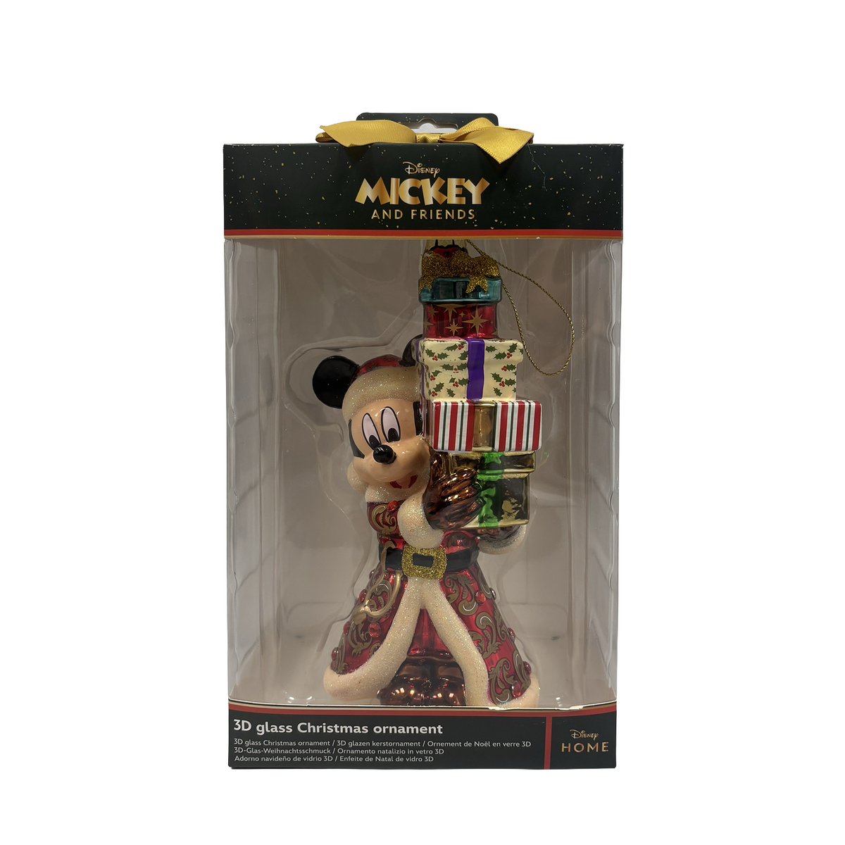 Topolino con pila di regali, decorazione natalizia Disney originale – decorazioni per albero di Natale Merry Worlds