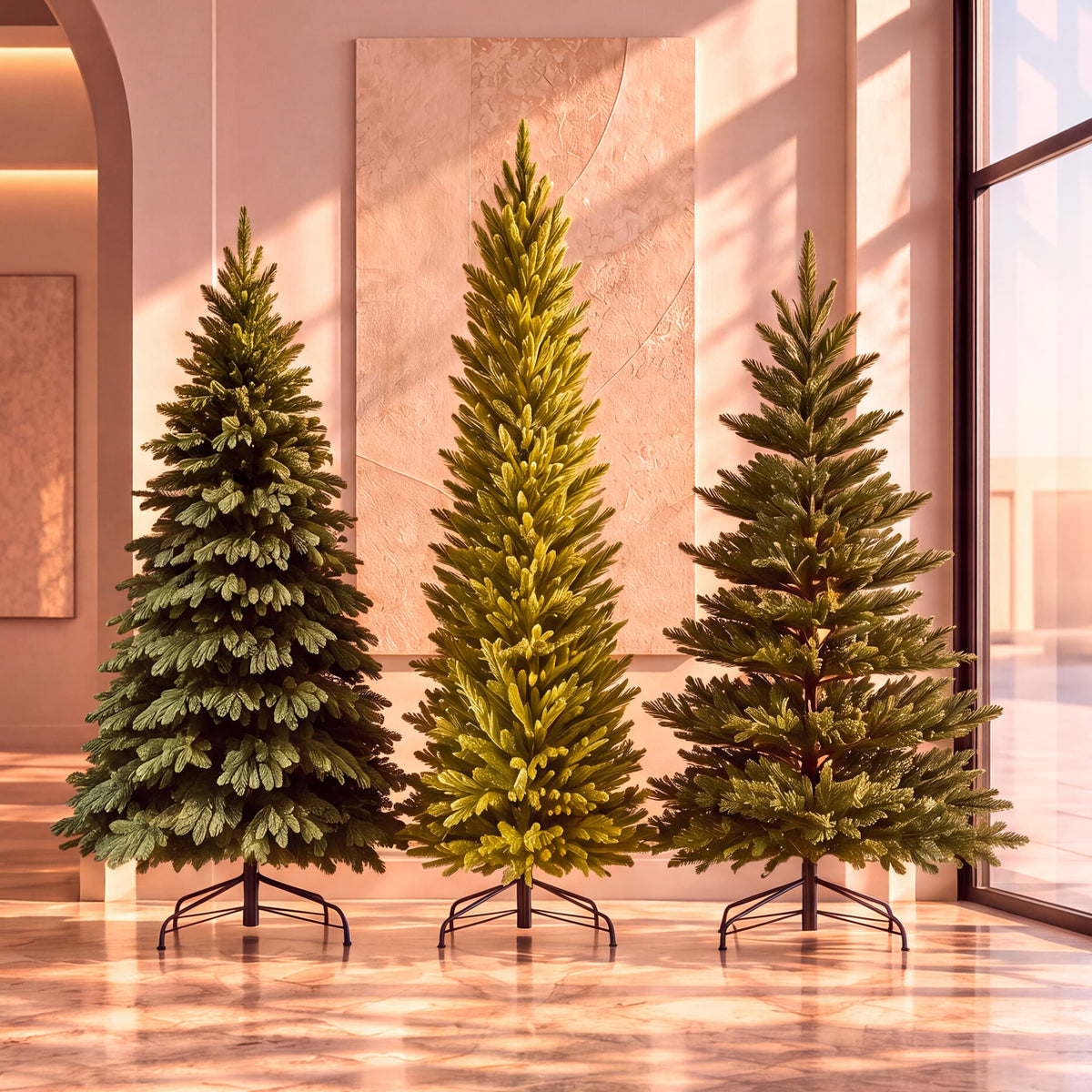 Alberi di Natale artificiali realistici Merry Worlds in formato quadrato, gamma di modelli disponibili nello store