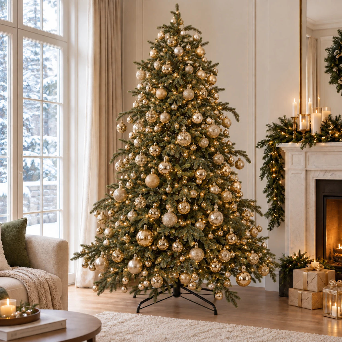 Abete Naturale Elite PE, Albero di Natale Ultrarealistico, decorato con sfere oro – decorazioni natalizie di lusso Merry Worlds, foto 5