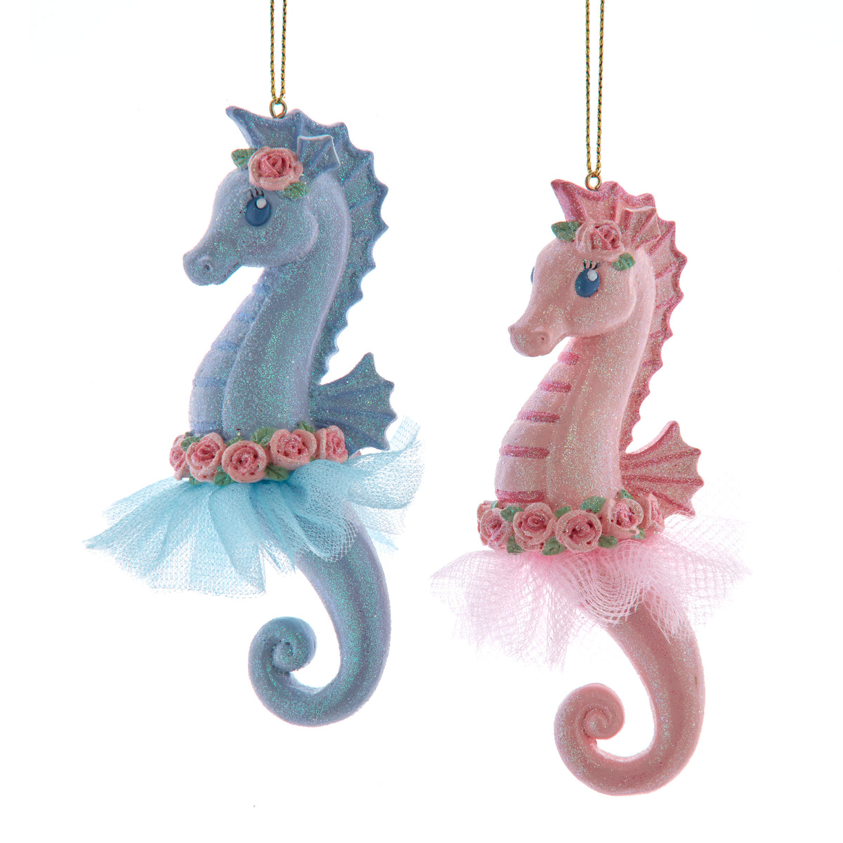 Addobbo natalizio cavalluccio marino ballerino rosa e blu, 11 cm – ornamenti natalizi Merry Worlds