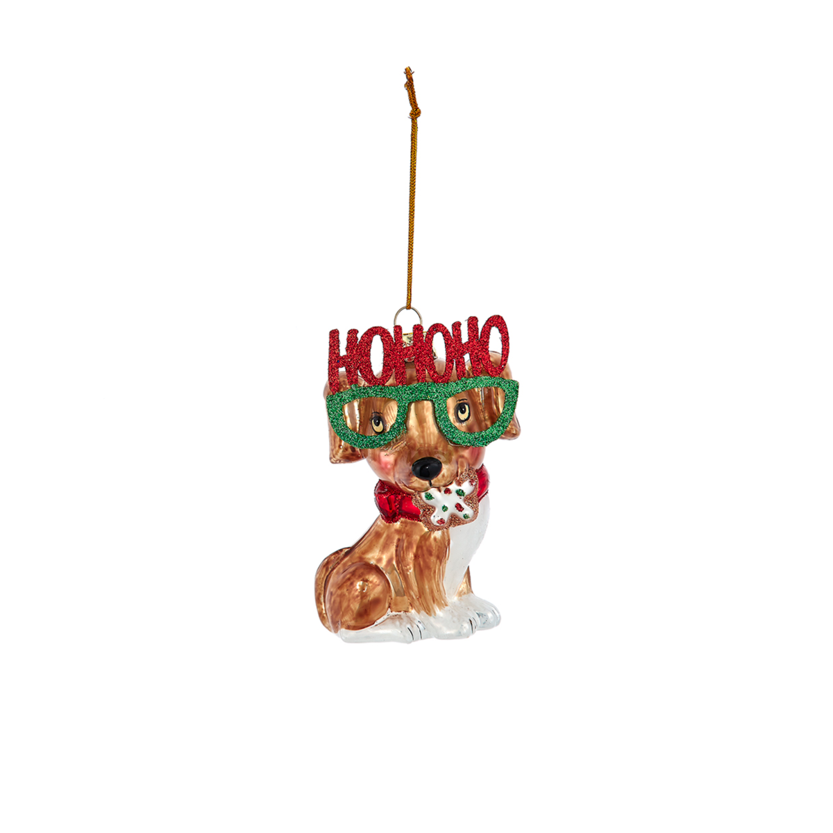 Addobbo Natalizio in Vetro Cane, 10-11 cm, Cane con Occhiali Ho Ho Ho – addobbi natalizi eleganti Merry Worlds, foto 4