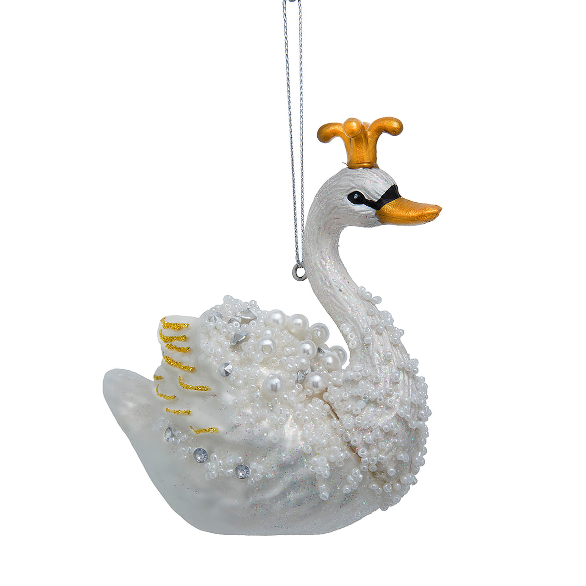 Addobbo Natalizio in Vetro Cigno con Corona Dorata, 11 cm – decorazioni natalizie di lusso Merry Worlds