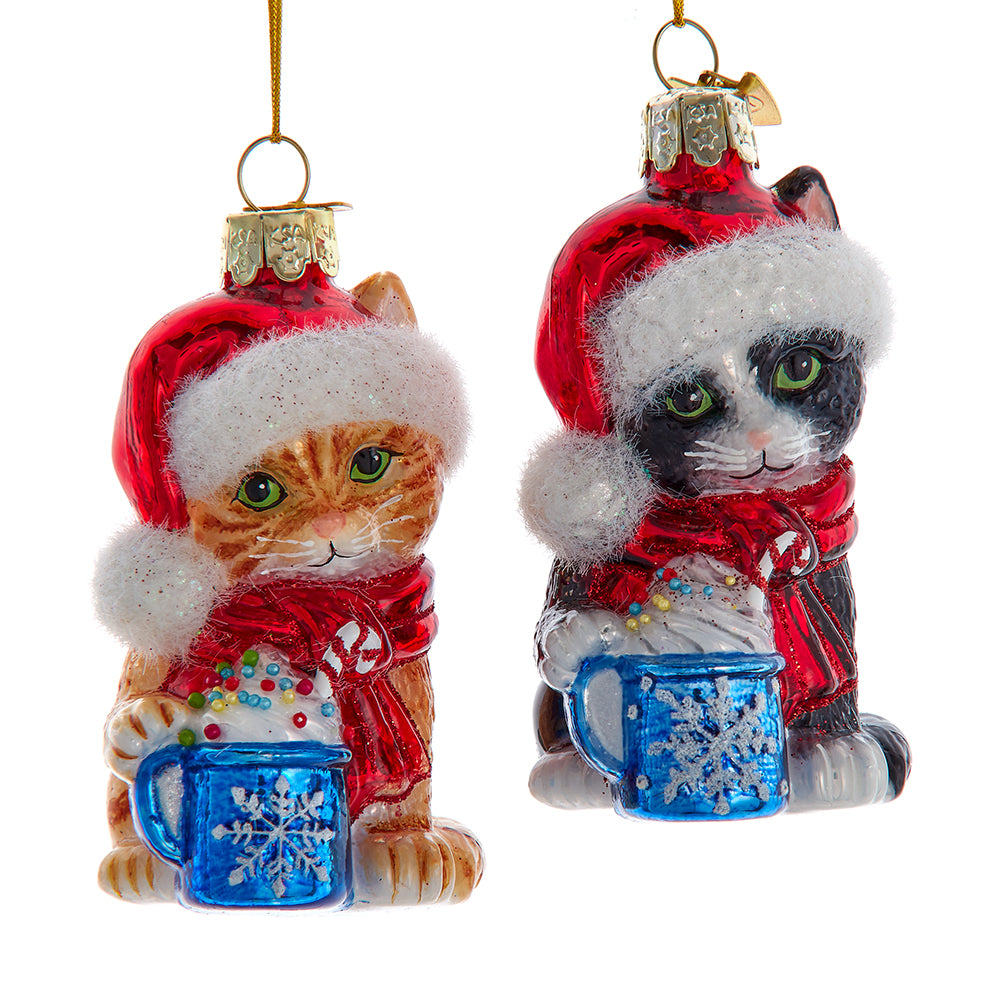 Addobbo in Vetro Gattino con Cioccolata Calda, 8 cm, 2 modelli assortiti – decorazioni natalizie di lusso Merry Worlds