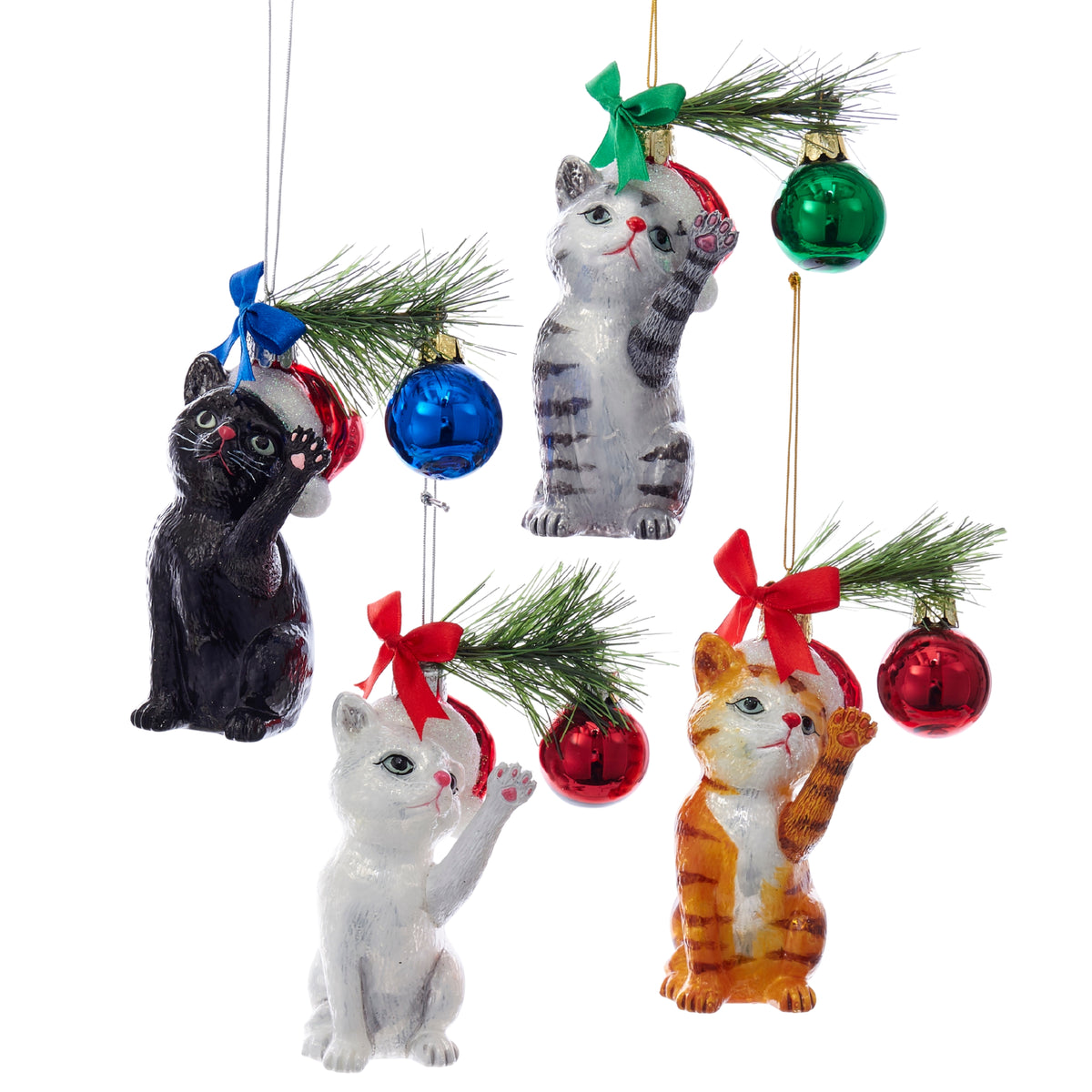 Addobbo Natalizio in Vetro Gatto, Collezione Noble Gems, 13 cm – decorazioni natalizie di lusso Merry Worlds